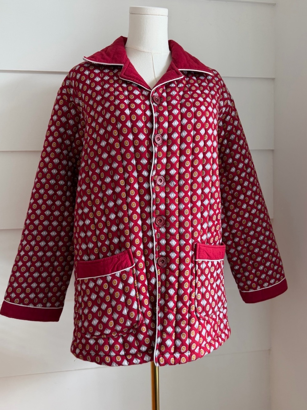 Vintage Pajama Print Quilted Jacket S/M